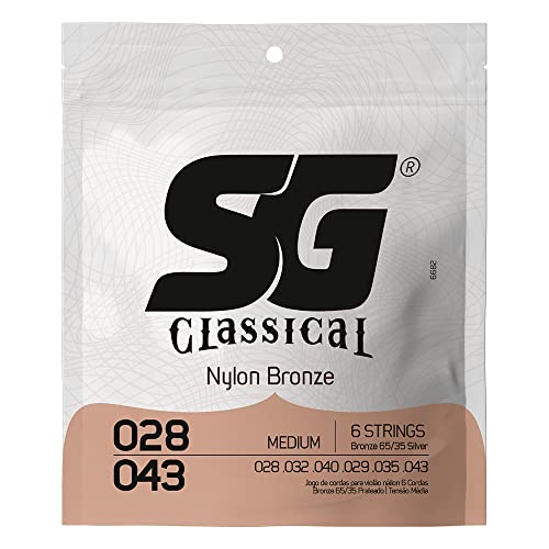 Encordoamento SG Nylon Bronze 65 35 Prata, Tensão Média para Violão