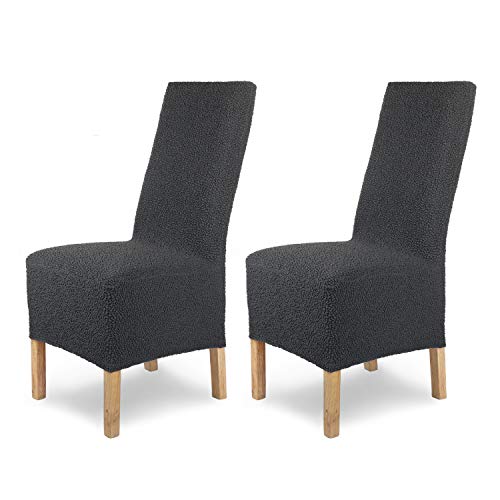 Housses de chaises SCHEFFLER-Home Jacquard Lea 2 Set, élastiques Couverture Spandex, Couvre de Chaise, Anthracite