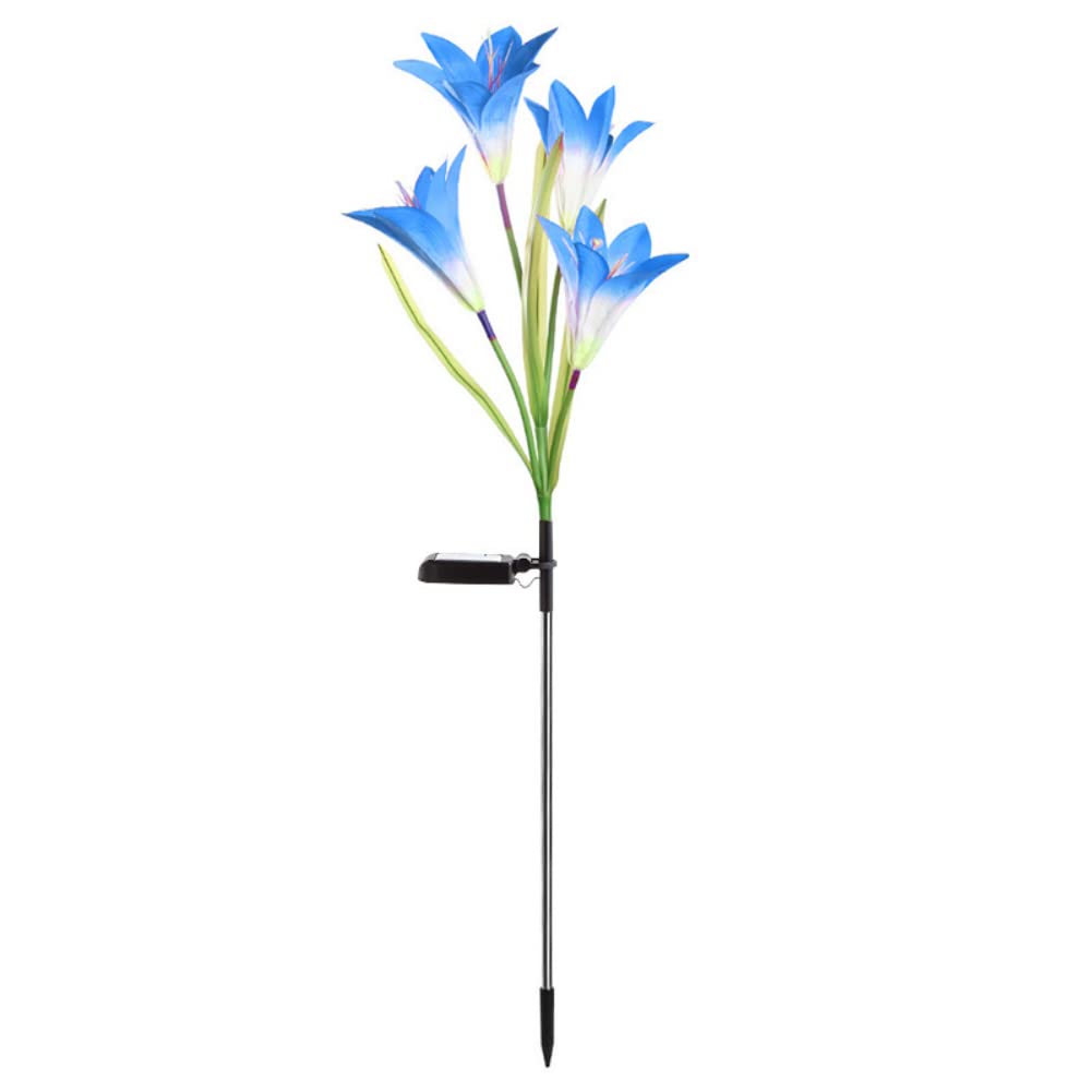 ansu LED Solar Power Lily Flower Rose Light Stake Lamp Garden Decoration Path Light (Blue Lily Flower)