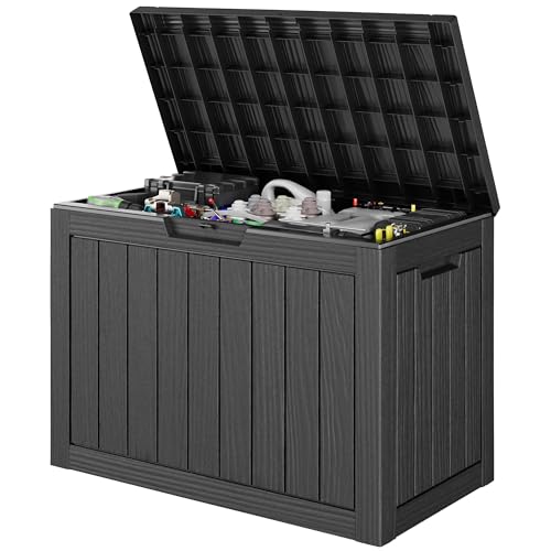 GULAIMOAO Outdoor Storage Box 45 Gallon Deck Box with Lockable Lid Waterproof Resin Storage Bin for Cushions Garden Tools Patio Furniture Black