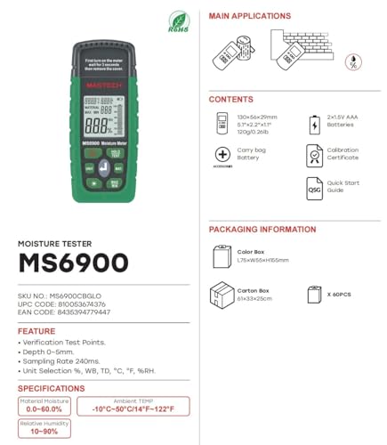 Hygromètre MS6900 bois béton et mini compteur d'humidité digital bâtiment testeur LCD - 5