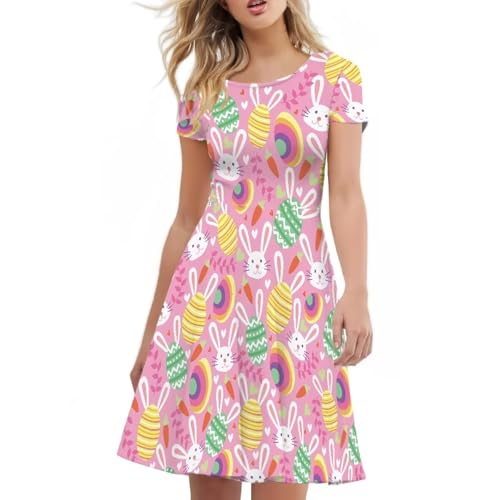 Image of Biyejit Women's Summer Casual Short Sleeve T-Shirt Swing Dress Crew Neck Plus Size S-4XL