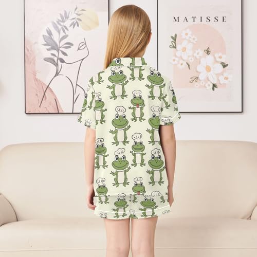 ALAZA Funny Animal Frog Green Satin Pajamas Set Short Sleeve Button Down Sleepwear Summer Pjs 2 Piece4