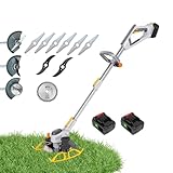 Jiayiyoux Kabelloser elektrischer Rasentrimmer, 6 Zoll (15,2 cm) und 21 V, leicht, für Garten und Rasen, mit 4,0 Ah Akkus und Schnellladegerät