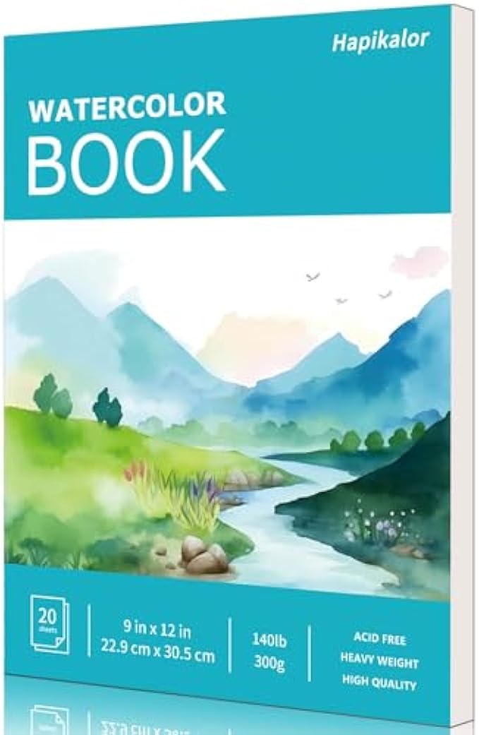Hapikalor Watercolor Paper Pad, 9"x12" Water Color Paper, 140lb/300gsm Artist Painting Drawing Paper Book, Art Supplies for Adults Kids, Watercolors, Watercolor Paint Set, Sketchbook, Journal, Teal