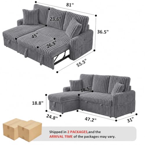 Image of KCGKCG 81 inch Sectional Sleeper Sofa Bed, Pull Out Couches for Living Room