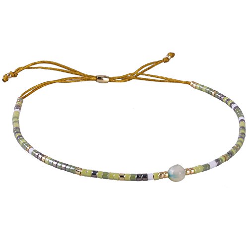 KELITCH Armband Damen Frauen Mischen Grün Rocailles Perlen Biene Gelb Zart Schnur Freundschaftsarmbänder mit Grün Achat Strangarmband Armbänder Männer