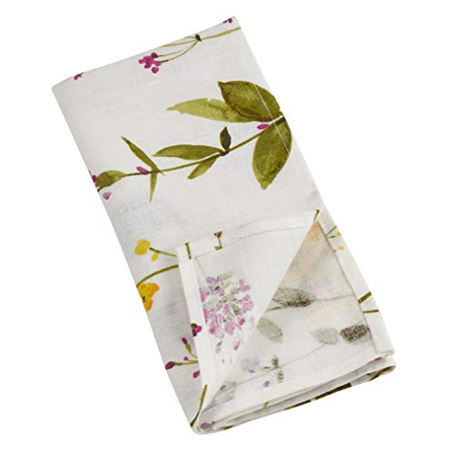 Saro Lifestyle Botanical Garden Collection Watercolor Floral Stems Table Napkins (Set Of 4), 20" Off-White #TOP1