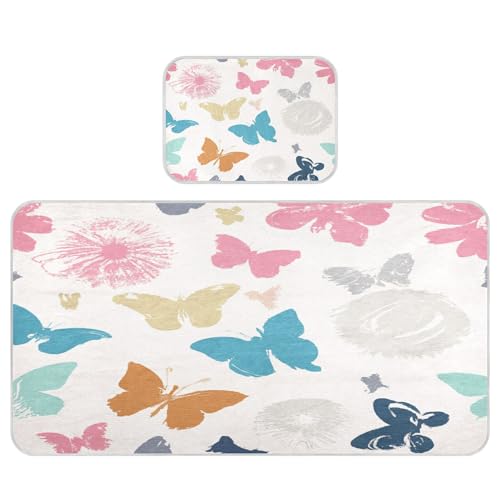 Burbuja Baby Cooling Mat Colorful Butterfly Bed Pad Ice Silk Cool Mat for Crib Mattress, Sleeping Pad with Pillowcase for Girl Boy, 28x52 in
