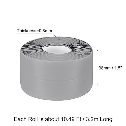 Image of uxcell Waterproof Seal Caulk Strip Tape Self Adhesive, 1pcs 10.5 Ft L x 1.5 inch W PVC Sealing Tape Caulking Tape for Kitchen Countertop, Bathroom, Toilet, Bathtub Floor Wall Corner, Grey