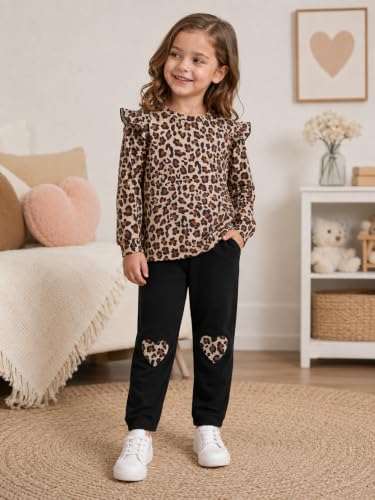 Image of RETSUGO Toddler Girls 2 Piece Outfits Long Sleeve Sweatshirt Leggings Pants Fall Winter Casual Clothes Sets 3‑8 Years