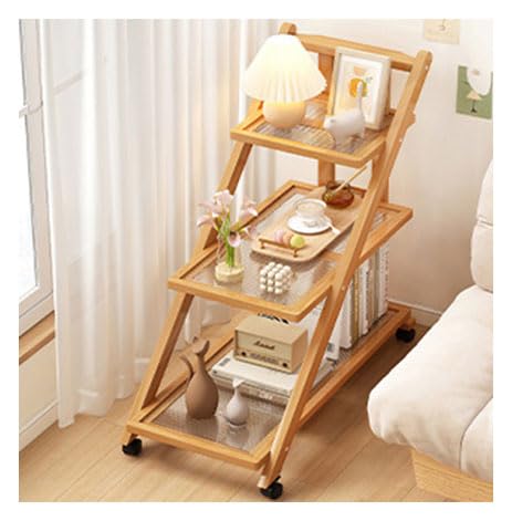 Carrito de café plegable de madera para organizar desayunos y tardes junto al sofá