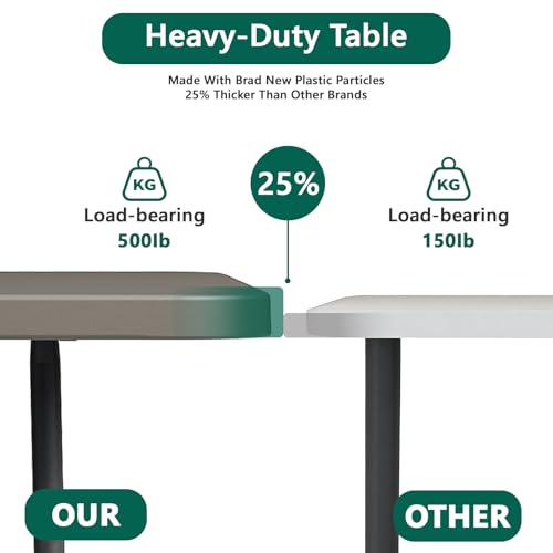MAKE CHANGES Folding Table 72" x 30" - Heavy Duty Plastic Table with Handle, Foldable&Portable, Fold-in-Half Utility Tables for Outdoor, Dining, Wedding, Events, Indoor, Picnic, Camping, Party, Khaki by MAKE CHANGES - Image 8