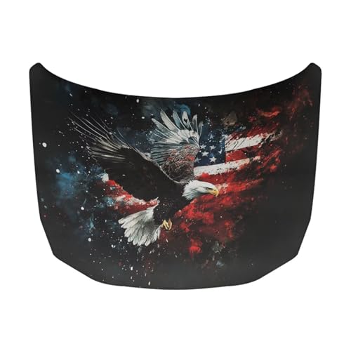 Image of Bald Eagle American Flag Design Hood Cover for Car SUV Sedan Truck, Waterproof Elastic Polyester Car Hood Protector, Automotive Exterior Decorative Accessories for Summer