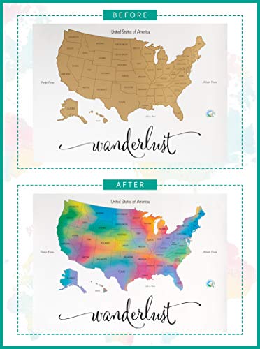 Scratch Off Map Of The United States | Deluxe Watercolor Wanderlust Edition | Large Size 24"X 17" | Easy To Frame | Beautiful Wall Art | Perfect Travel Gift | Includes Scratch Off Tools #TOP2