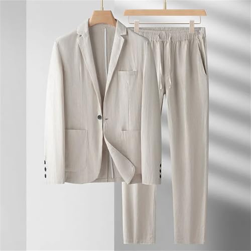 Men's Linen Suit Set Light Thin Casual Cotton Linen Suit Two Piece Set Fabric2