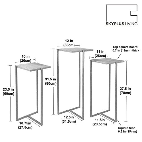 Skyplus Living Modern Gold Metal And Wood Nesting Display End Tables, Square Top, Set Of 3, Plant Stand, Tiered Side Accent Tables, For Living Room Or Bedroom, Small Space #TOP4