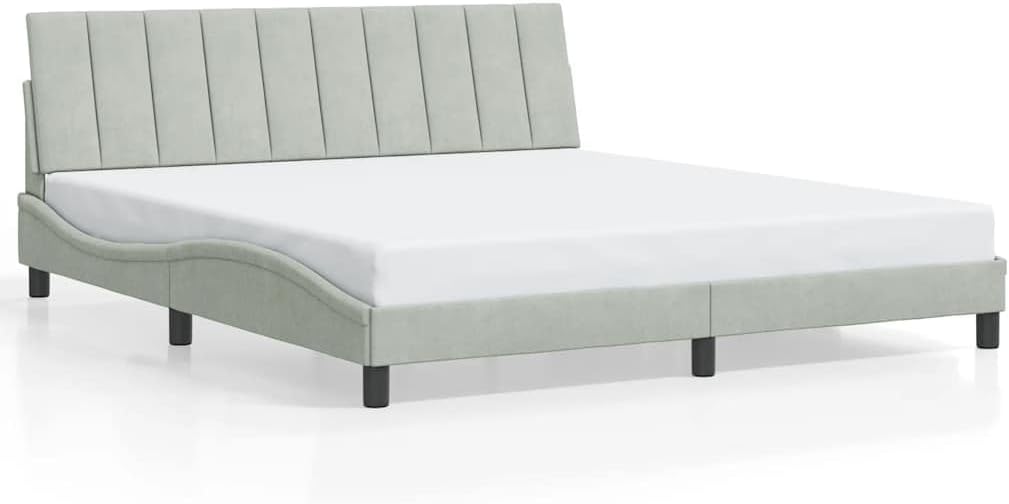 Light Grey Velvet Bed Frame with Padded Headboard, Modern Platform Foundation for Bedroom, Sturdy Heavy-Duty Slatted Design, Easy Assembly, No Box Spring Needed, Ample Storage