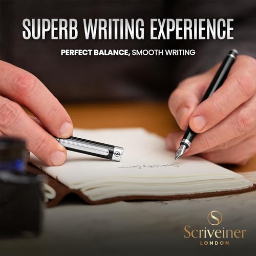 Image of Scriveiner Black Green Fountain Pen - Stunning Luxury Pen with Chrome Finish, Schmidt Nib (Fine), Best Pen Gift Set for Men & Women, Professional, Executive, Office, Nice Pens