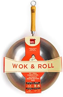 School of Wok - 13"/33cm Carbon Steel Wok, Authentic Round Bottom, Bamboo Handle