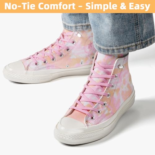 Image of Stepace 2 Pairs Elastic No Tie Shoe Laces for Kids and Adults Sneakers, Stretch Flat Tieless Shoestrings