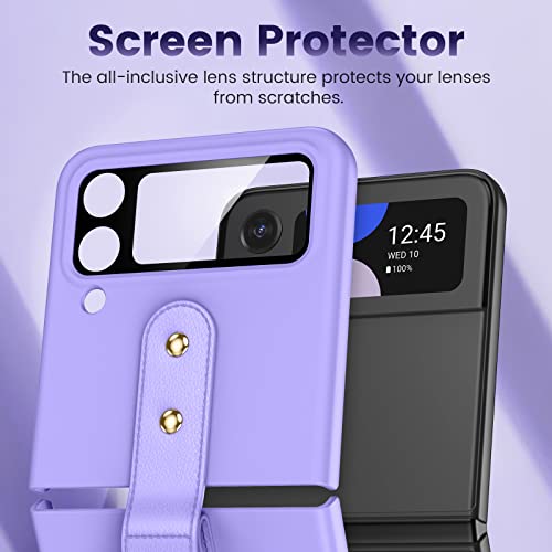 Vego Case For Galaxy Z Flip 4 5G (2022), Z Flip 4 Ultra Slim Case With Metal Ring Holder & Camera Screen Protector For Women Girls, Matte Pc Protective Case Cover For Samsung Galaxy Z Flip 4 - Purple #TOP3