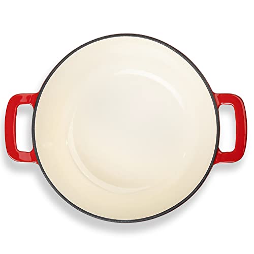 Rossallini Signature Enameled Cast Iron Braiser, Non-Stick Serving Pot With Tight Fitting Lid For Perfect Roasting, Baking, Sauteing, Searing, And Pan Frying | 5Q (4.7L) - Red #TOP3