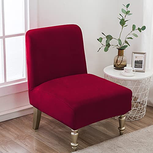 Leorate Velvet Armless Accent Chair Cover Slipper Chair Cover High Stretch Soft Armless Accent Slipcover, Removable Machine Washable Chair Covers Furniture Protector For Living Room Hotel(Wine Red) #TOP1