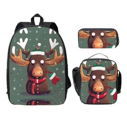 Sac à dos élan de Noël avec sac repas et trousse EdWal noir