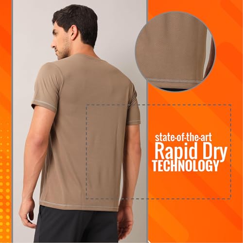 Image of TECHNOSPORT Men's Slim Fit Polyester Activewear Sports T-Shirt with Moisture-Wicking Comfort for Workout, Running & Gym
