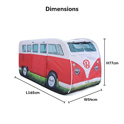 Board Masters - Volkswagen Kinder-Pop-Up-Spiel-Zelt im T1 Bulli Bus Design 165 cm (Bus Front/Rot)