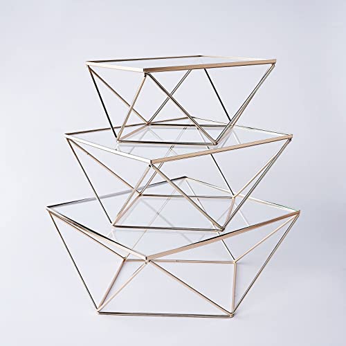 Efavormart 10" Square Gold Metal Geometric Cake Stand Gold Cake Riser With Glass Top Glossy Metallic Finish For Dessert Cupcake Pastry Candy Display Plate Event, Birthday Party #TOP3