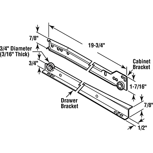 Prime-Line MP7212 Drawer Slide Kit – Replace Drawer Track Hardware – Self-Closing Design –Fits Most Bottom/ Side-Mounted Drawer Systems –19-3/4 In. Steel Tracks, Plastic Wheels, White (1 Pair)