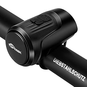 toptrek Elektrische fietsbel voor mountainbike, anti-diefstalalarm, 120 dB, nieuwe upgrade, IPX4 waterdichte fietsbel, USB-oplaadbaar, zwart