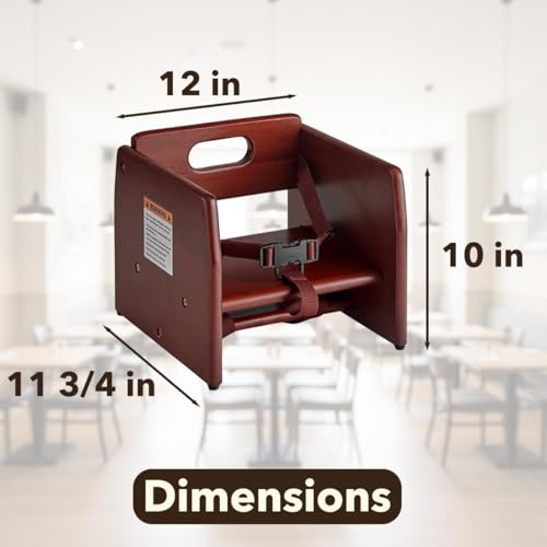 Image of Mahogany Wooden Dining Seat Riser for Restaurant Chairs - Stackable Rubberwood Seat Platform with Chair Strap & Non-Slip Pads, Commercial Restaurant Seating Accessory