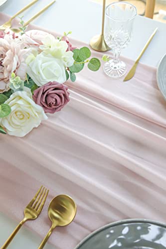 Aivanart 10Ft 2 Packs Dusty Rose Chiffon Table Runner For Wedding Decorations Rustic Table Runner Sheer Decor For Bridal Shower,Birthday Party,Baby Shower #TOP4