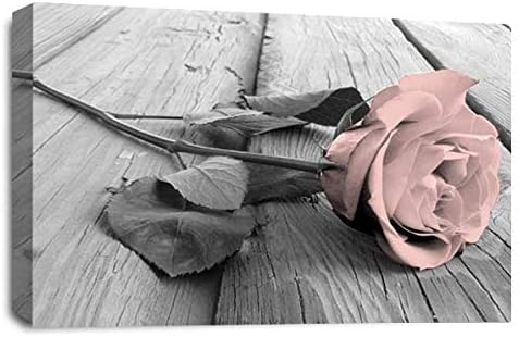 LR Pink Rose Wall Art Grey White Floral Flower Canvas Picture Print