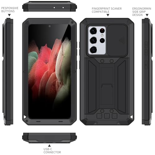 Coque Samsung S24 Plus noire antichoc métal et silicone rigide avec support intégré - 6