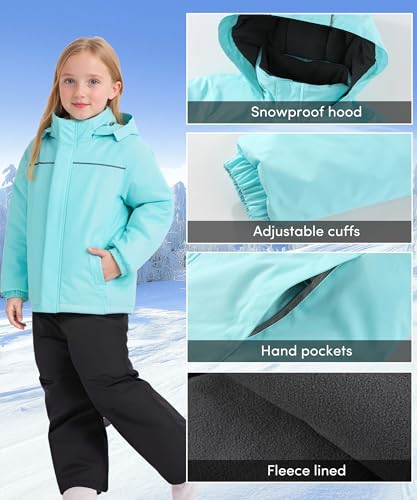 Image of Hiheart Boys Girls Winter Ski Jacket & Pants Set 2-Piece Snowsuit