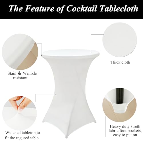 Seveups 4Pack White Cocktail Table Cover 32x43 Inch Fitted Stretch Cocktail Tablecloth for Round Table Top Cover High Top TableCloths for Party Bar Pub Wedding Banquet by Seveups - Used condition - Image 5