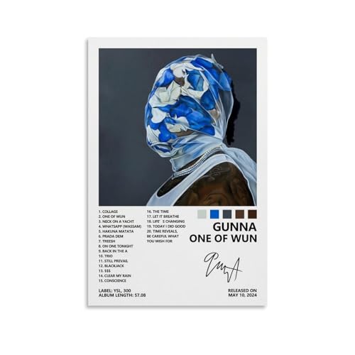 Gunna Poster décoratif sur toile pour chambre à coucher Motif One of Wun 40 x 60 cm