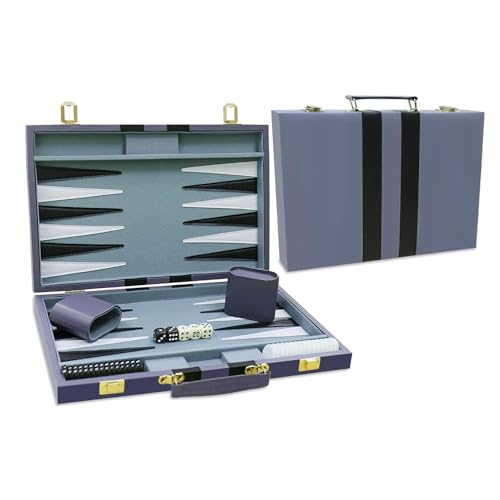 NEWFUN 18 Pulgadas Backgammon，Juego de Backgammon, Juego de Backgammon clásico para Adultos, Juego de Backgammon portátil y de Viaje, Juego de Mesa con Funda de Cuero, 45.5 cm