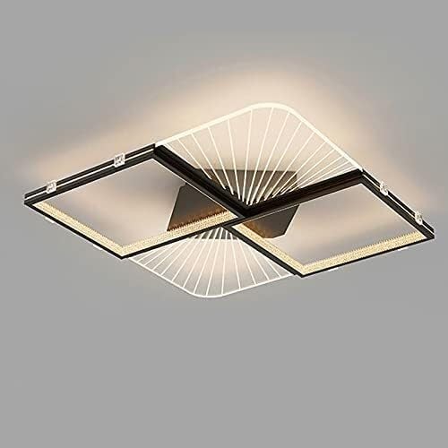 Lustre carré cristal et LED noir pour salon chic 52cm