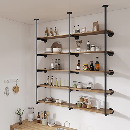 Pynsseu Industrial Iron Pipe Shelf Wall Mount, Farmhouse Diy Open Bookshelf, Pipe Shelves For Kitchen Bathroom, Bookcases Living Room Storage, 3Pack Of 5 Tier. #TOP5