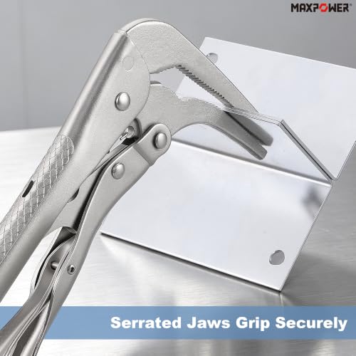 Image of MAXPOWER 7-inch 90 degree Offset Long Nose Locking Pliers, 2.75 inch Jaw | Serrated Long Jaws Locking Pliers for Tight Spaces