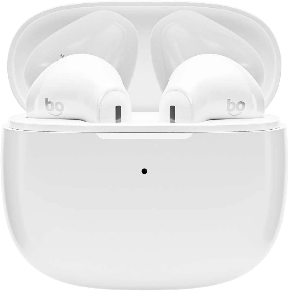 White pocobob GO earbuds in open charging case