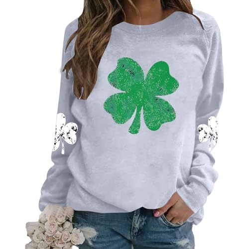Generisch Sudadera de manga larga para mujer, estilo informal, con estampado de letras, cuello redondo, Gris claro., M