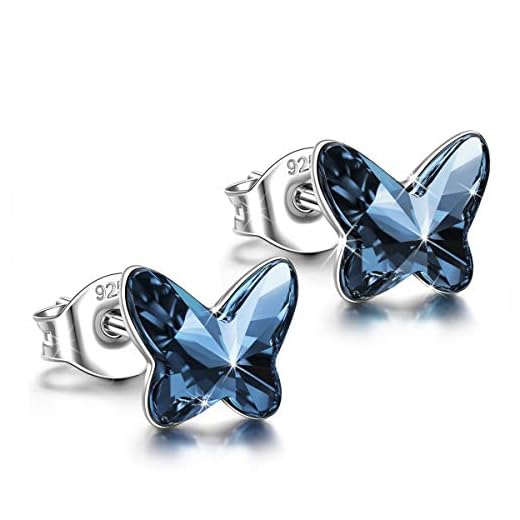 ANGEL NINA Pendientes Mariposa Mujer 925 Plata con Cristales Swarovski Denim Azul joyería regalos para cumpleaños Aniversario Boda novia esposa madre hija damas niñas su