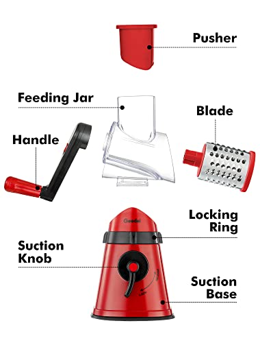 Geedel Rotary Cheese Grater With Handle, Vegetable Slicer Grater For Kitchen, Food Shredder Grater With 3 Interchangeable Blades, Easy To Clean Cheese Shredder For Cheese, Vegetables, Fruits, Etc #TOP7