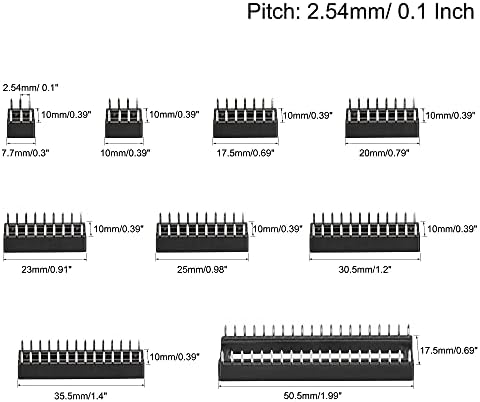 sourcing map DIP IC Chip Socket Adaptor 2.54mm Pitch Dual Row Flat Pins Soldering Chip Connector Set 6,8,14,16,18,20,24,28,40 Pins Black